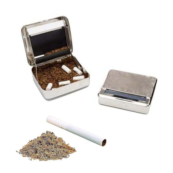 Caja automática de metal portátil para liar cigarrillos y tabaco