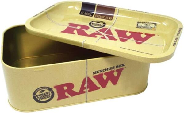 Caja de almacenamiento metálica RAW Munchies, 10.75 x 6.75 pulgadas