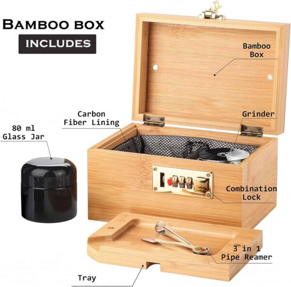 Caja de bambú con cerradura OZCHIN, incluye bandeja y tarro de vidrio, gran regalo decorativo