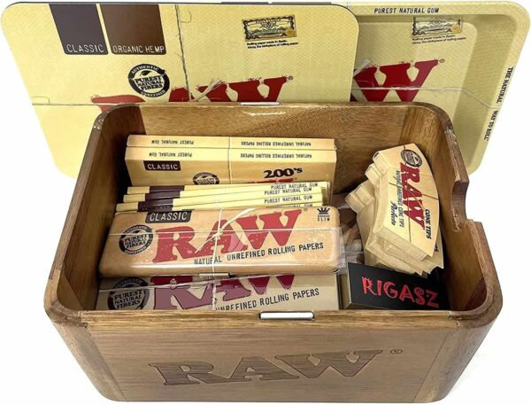 Caja de madera RAW cache con bandeja y cubierta magnética