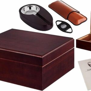 Germanus humidor set de cigarros con caja, cenicero y cortador, marrón