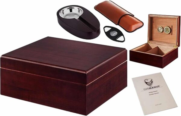 Germanus humidor set de cigarros con caja, cenicero y cortador, marrón