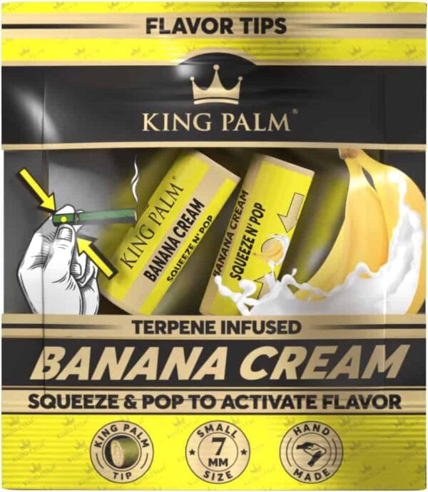 King Palm crema de plátano 30 puntas de filtro saborizadas con infusión de terpenos, 15 paquetes