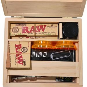 Kit de caja de madera para fumadores Zactly, 9 en 1, incluye papel King Size, trituradora y accesorios