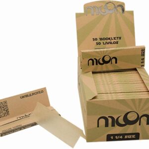 MOON papel de fumar natural sin blanquear, 50 libritos, combustión lenta (2000 hojas)