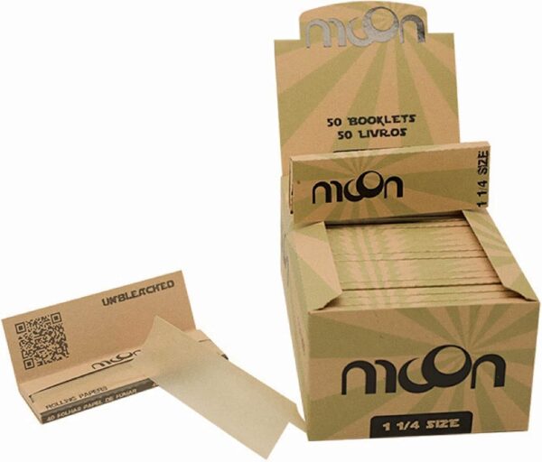 MOON papel de fumar natural sin blanquear, 50 libritos, combustión lenta (2000 hojas)