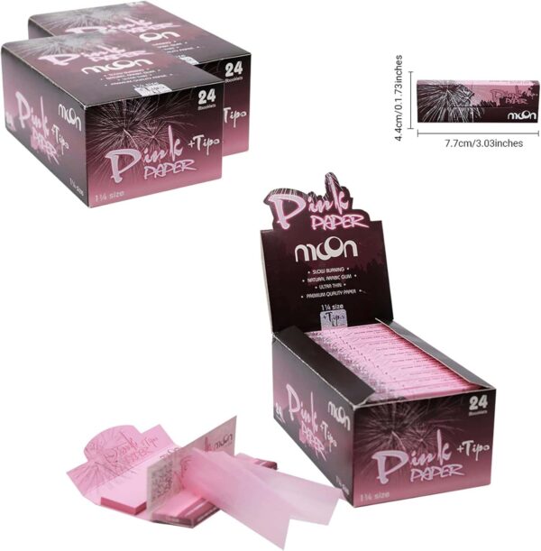 MOON papel de fumar rosa natural, combustión lenta, 50 libritos (2000 hojas)