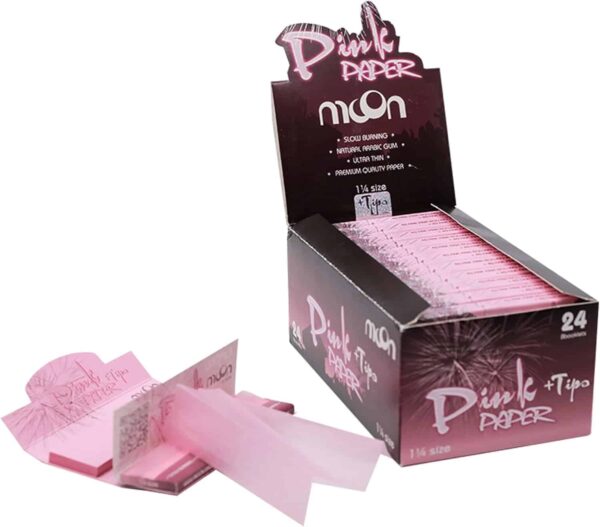 MOON papel de fumar rosa natural, combustión lenta, 50 libritos (2000 hojas)