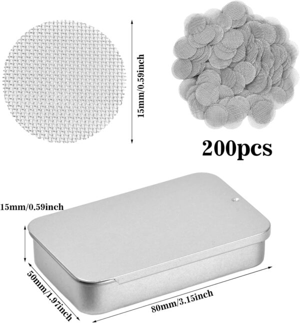 Pack de 200 pantallas de acero inoxidable para pipas, incluye caja de almacenaje