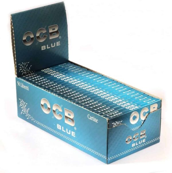 Papel para liar OCB X-Pert Blue, caja de 50 libritos, incluye un mechero de regalo