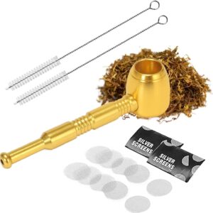 Pipa de metal para fumar tabaco con cepillos y filtros incluidos, cabezal desmontable, color oro