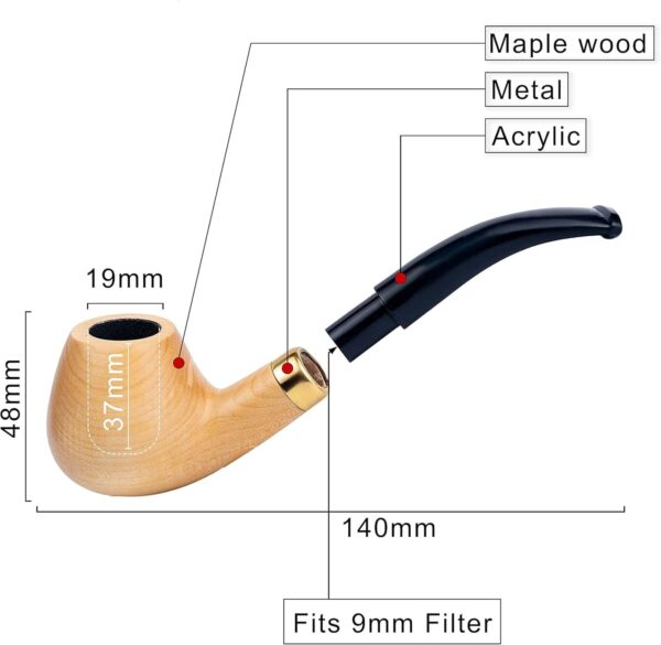 Pipa de tabaco Dr Watson forma clásica de manzana curva, hecha de madera de arce