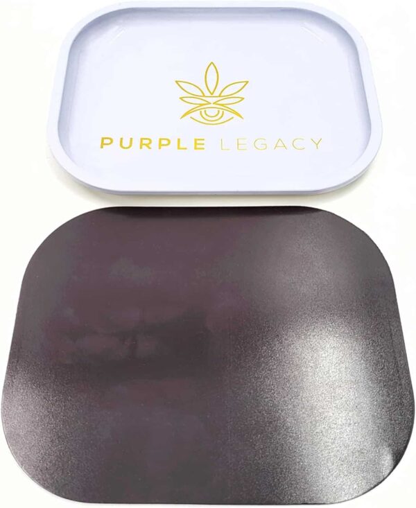 Purple Legacy bandeja de metal premium con tapa magnética y bordes redondeados, 18 x 14 cm, blanca