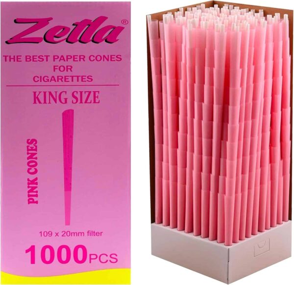 Zetla 1000 conos rosados King Size con filtro, papel pre-enrollado (109 x 20 mm)