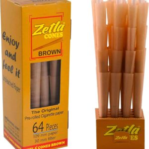 Zetla 64 pre rolled cones brown De Luxe Size, 109 x 30 mm