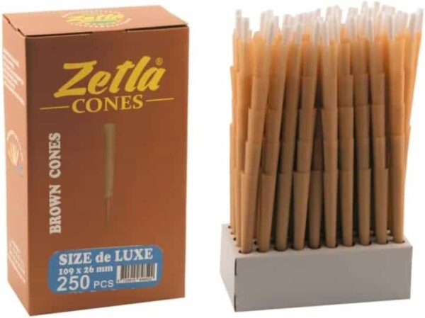 Zetla pack de 250 conos Brown De Luxe pre-enrollados con filtro (109 x 26 mm)